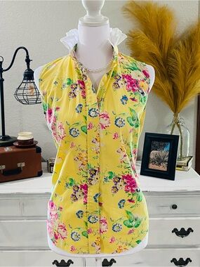 REWORKED by me- Ralph Lauren Women’s Yellow Floral Sleeveless Button-Front Top
